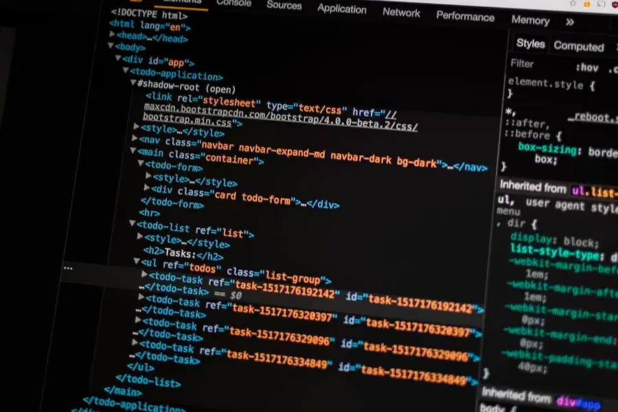 Browser developer tools showing a page’s HTML