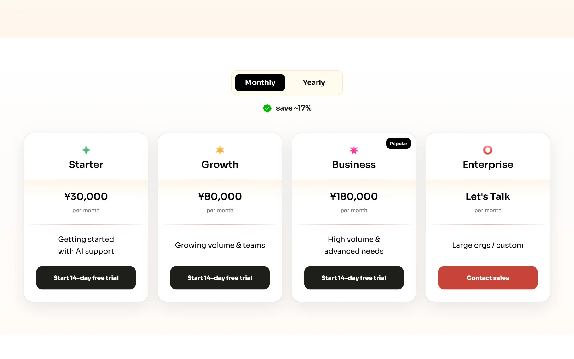 Custama pricing plans with a 14-day free trial